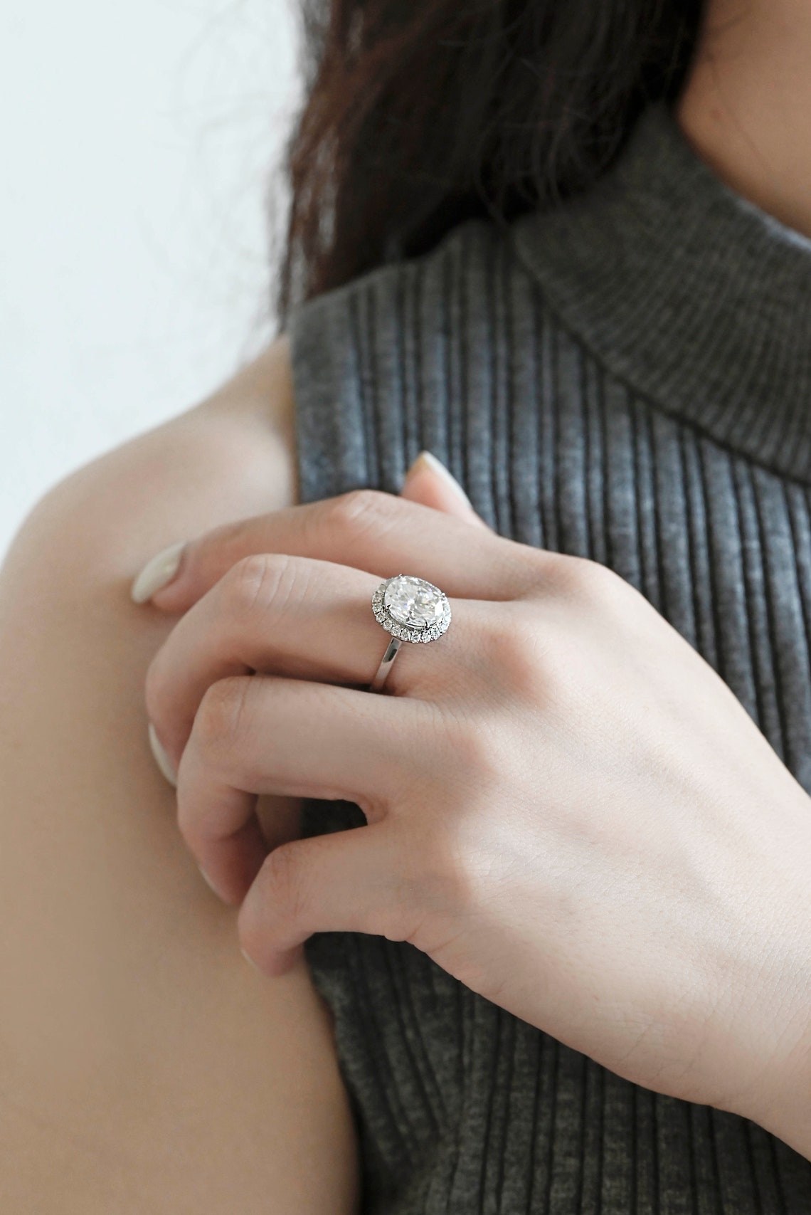 Hidden Halo Engagement Ring Featuring 2.0 CT Oval Moissanite 10