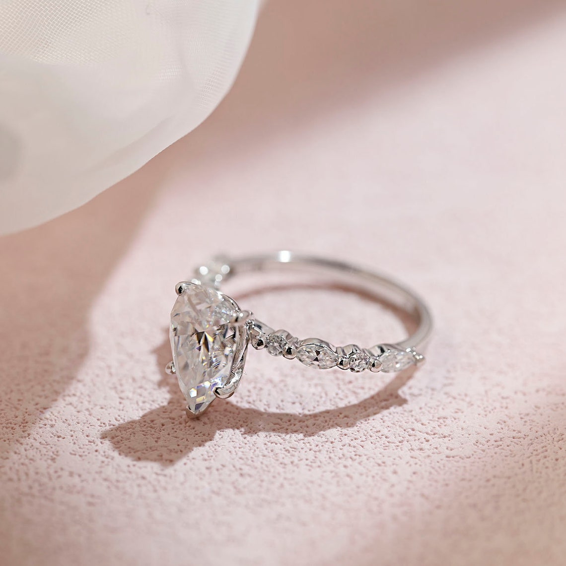 Pave Engagement Ring Featuring 3.0 CT Pear Moissanite 2