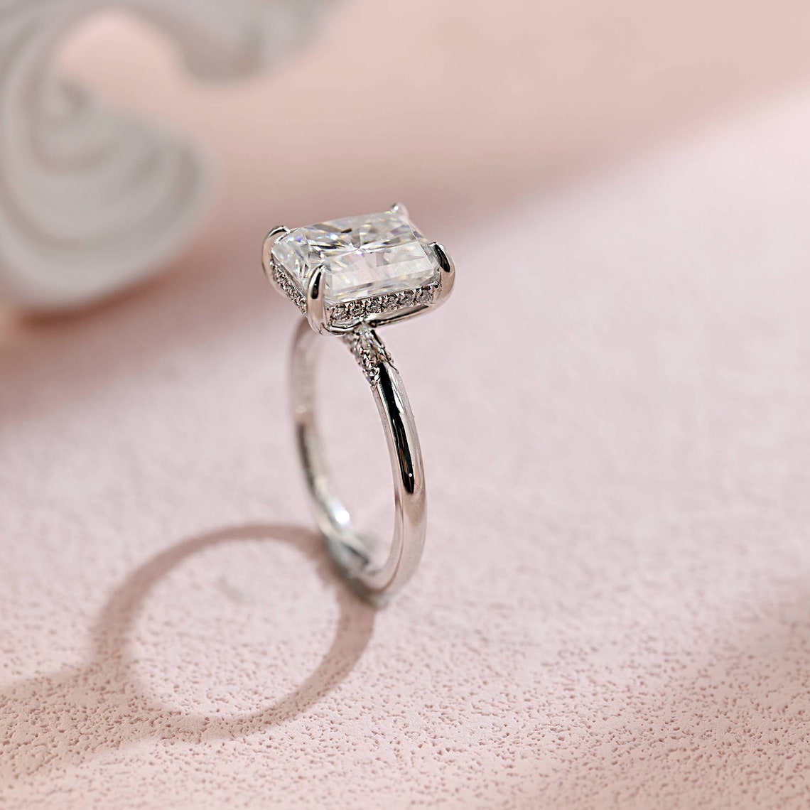 Hidden Halo Engagement Ring Featuring 3.5 CT Oval Moissanite 5