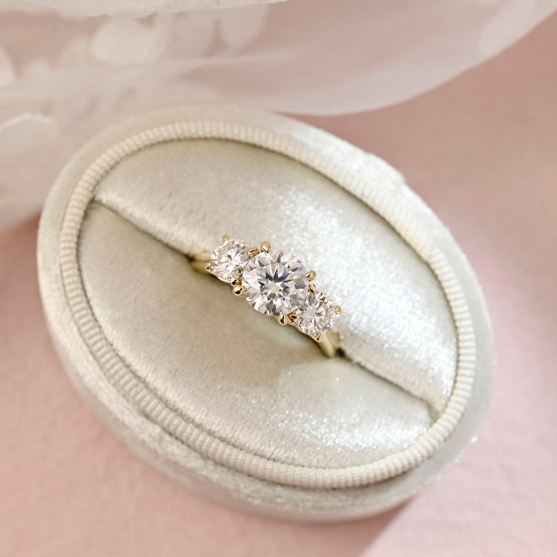 1.5 CT Round Moissanite Three Stone Engagement Ring - farrellouise