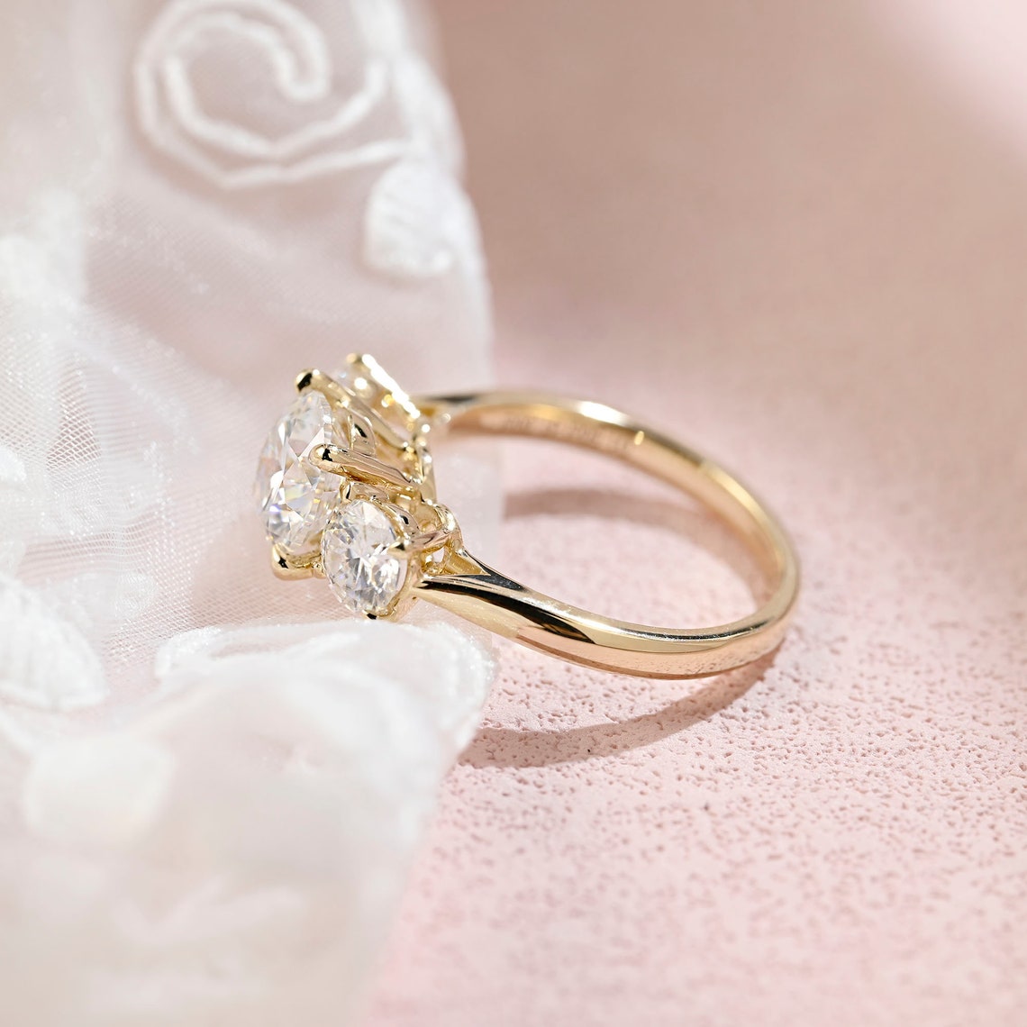 1.5 CT Round Moissanite Three Stone Engagement Ring - farrellouise