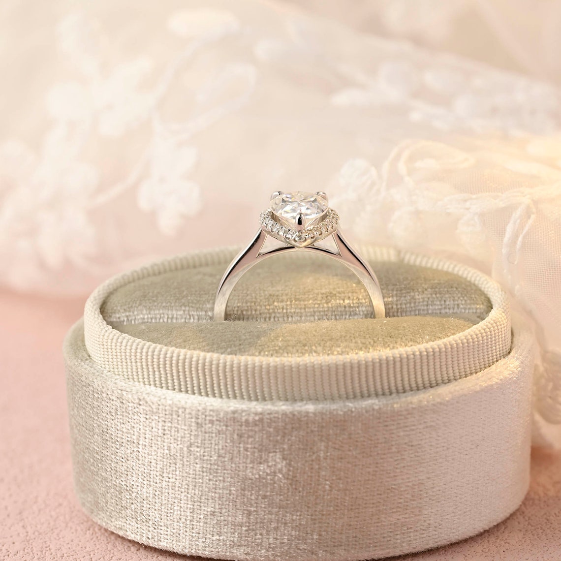 Halo Engagement Ring Featuring 2.0 CT Pear Moissanite 7