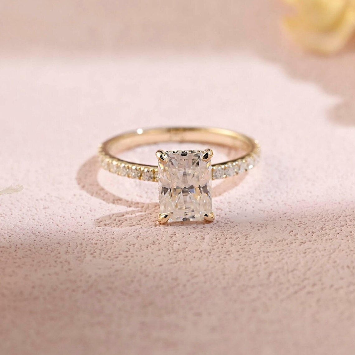 Hidden & Pave Halo Engagement Ring Featuring 2.0 CT Radiant Moissanite 1