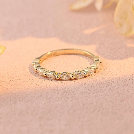 Half Eternity Wedding Band Featuring 0.72 TCW Marquise Moissanite 1