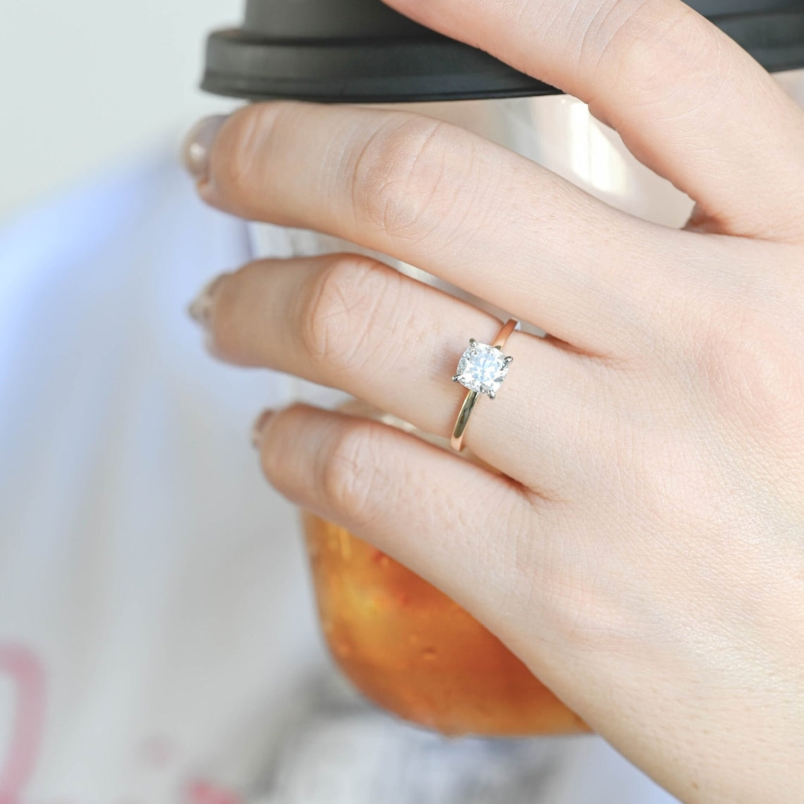 Hidden Halo Engagement Ring Featuring 1.0 CT Cushion Moissanite 9