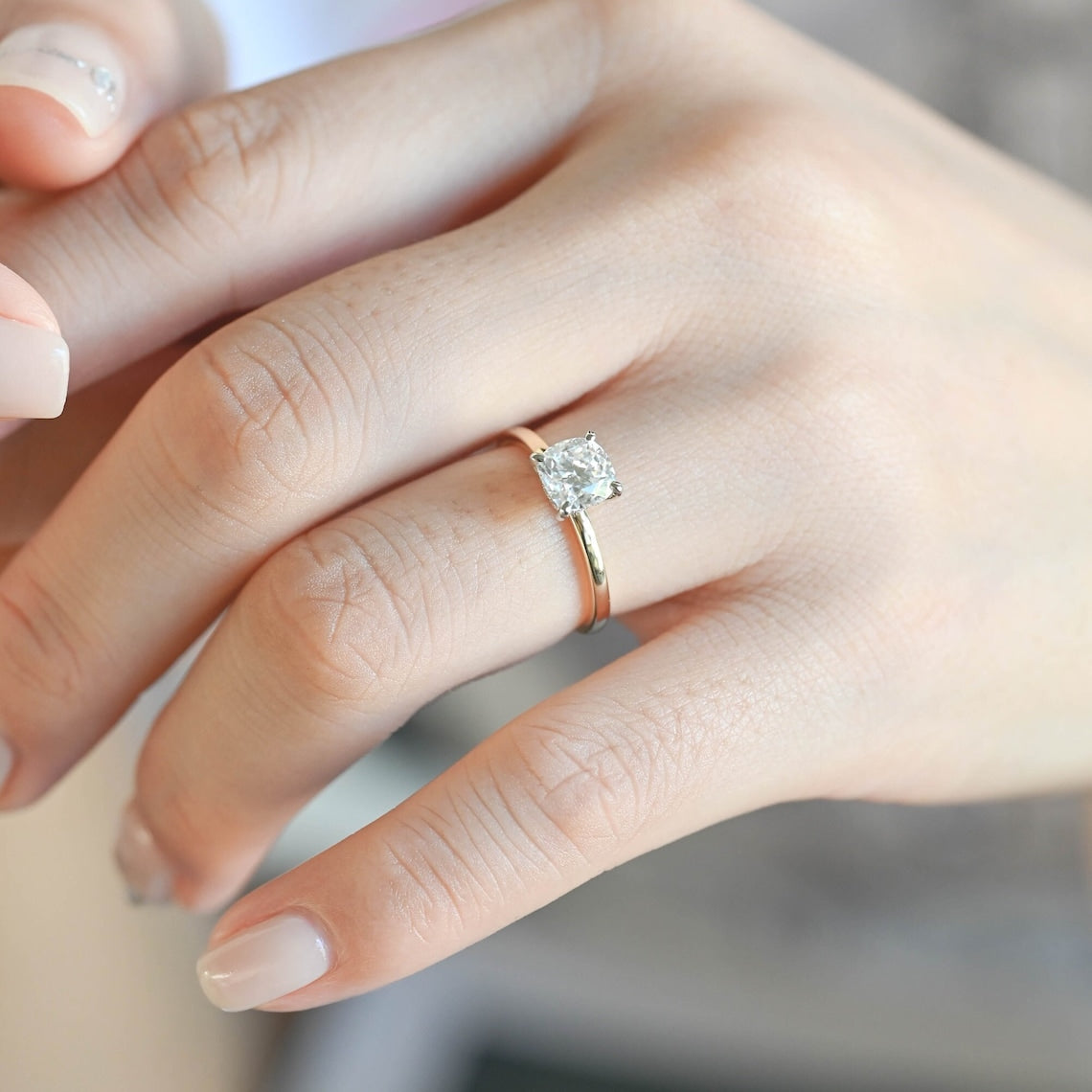 Hidden Halo Engagement Ring Featuring 1.0 CT Cushion Moissanite 7