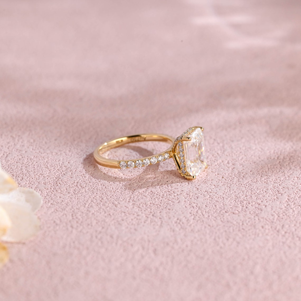 Hidden Halo & Pave Engagement Ring Featuring 3.0 CT Emerald Moissanite 6