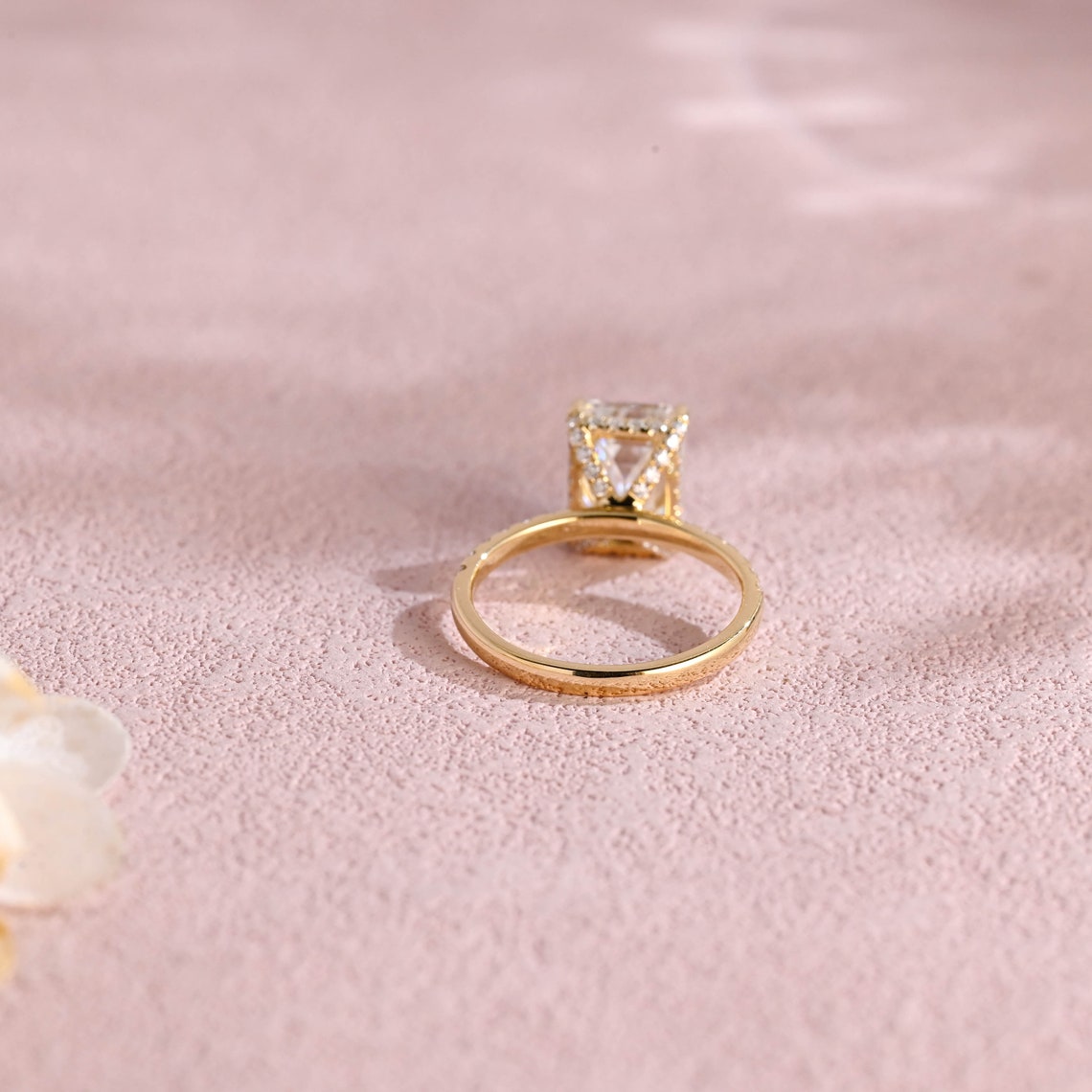 Hidden Halo & Pave Engagement Ring Featuring 3.0 CT Emerald Moissanite 5