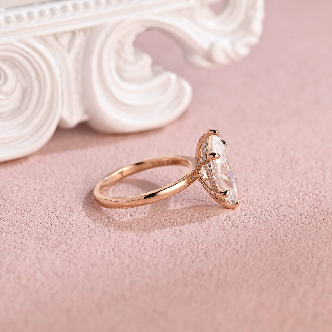 Hidden Halo Engagement Ring Featuring 3.0 CT Marquise Moissanite 6