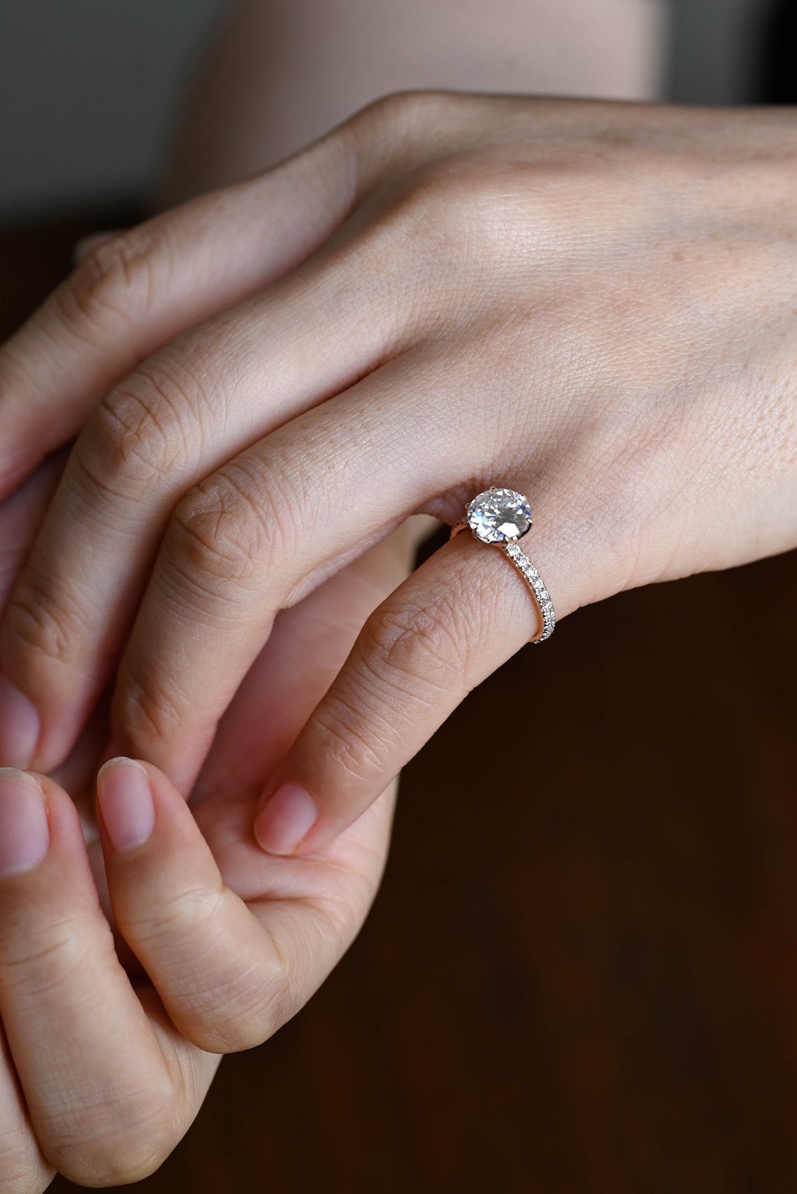 Pave Setting Engagement Ring Featuring 1.0 CT Round Moissanite 8