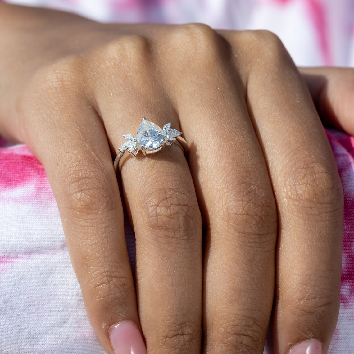 Cluster Style Engagement Ring Featuring 1.55 CT Pear Moissanite 3