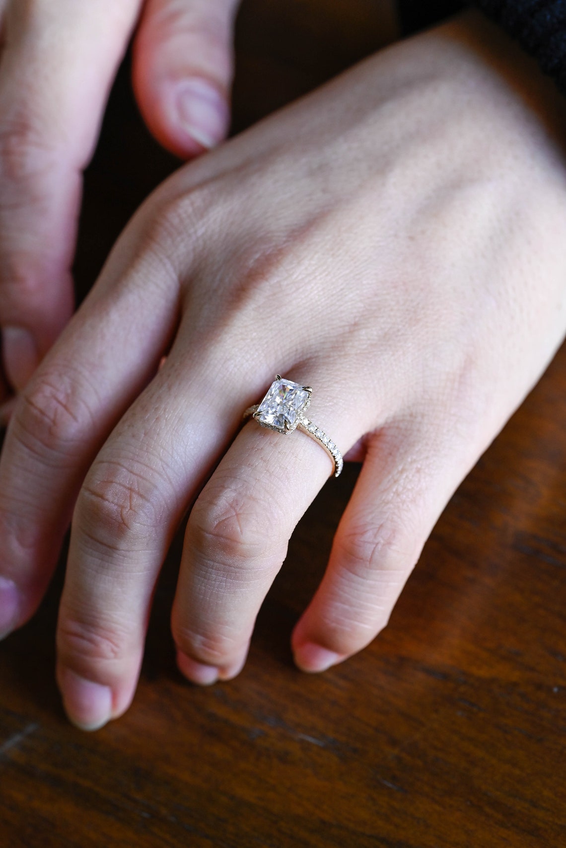 Hidden Halo Engagement Ring Featuring 3.0 CT Radiant Moissanite 10