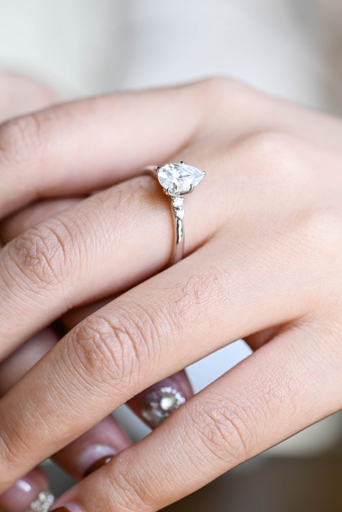 Solitaire Engagement Ring Featuring 1.50 CT  Pear Moissanite 6