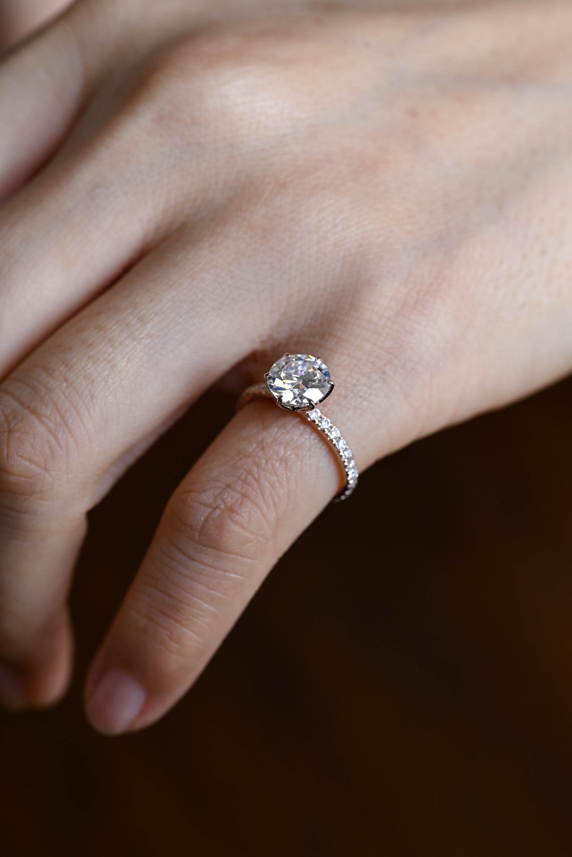 Pave Setting Engagement Ring Featuring 1.0 CT Round Moissanite 10