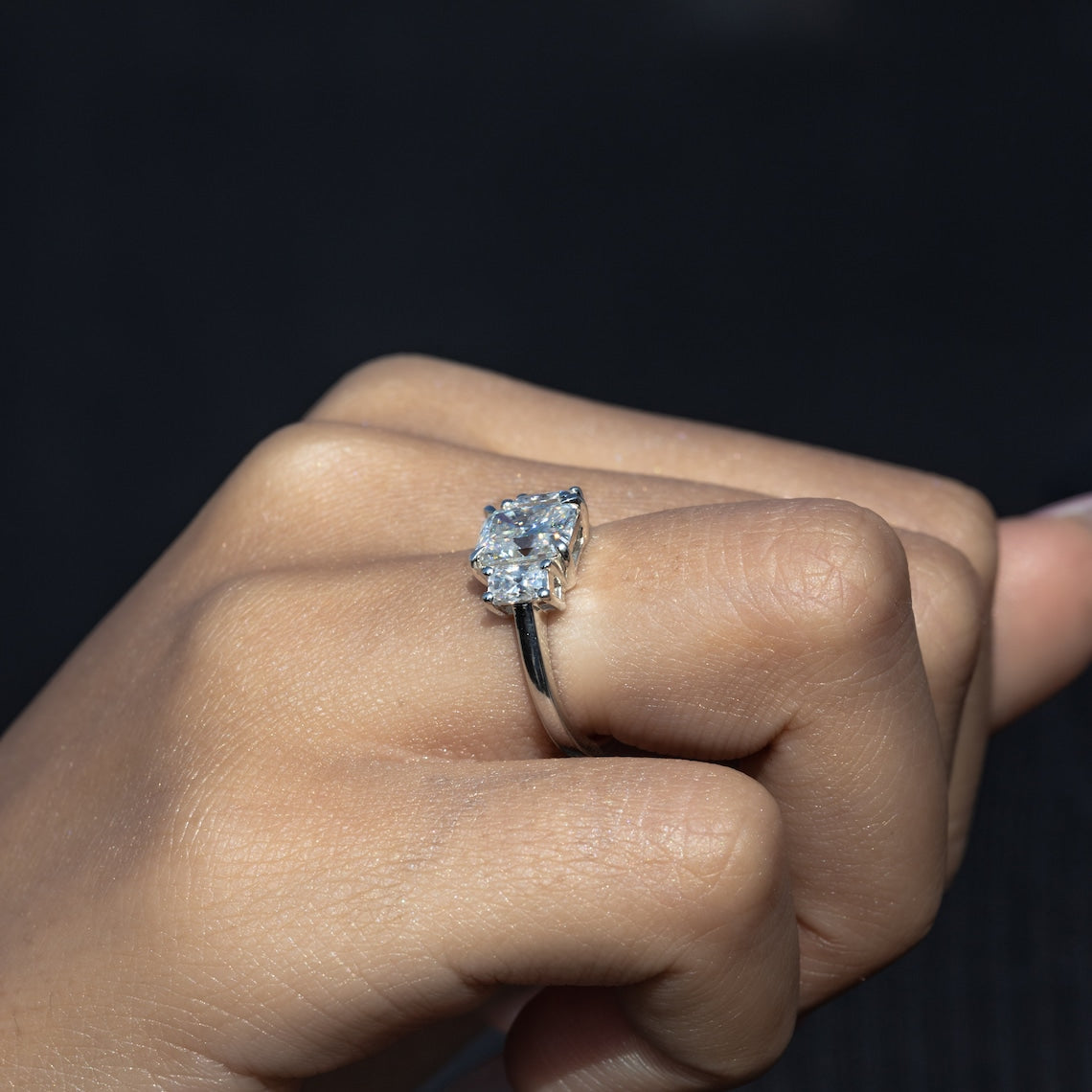 1.45 CT Radiant Moissanite Three Stone Engagement Ring - farrellouise