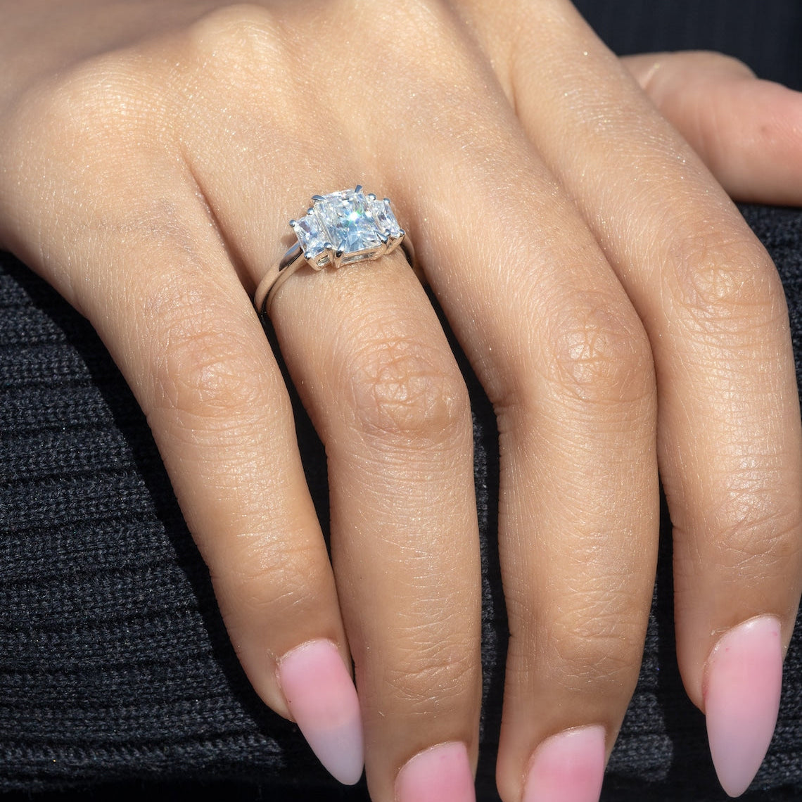 1.45 CT Radiant Moissanite Three Stone Engagement Ring - farrellouise