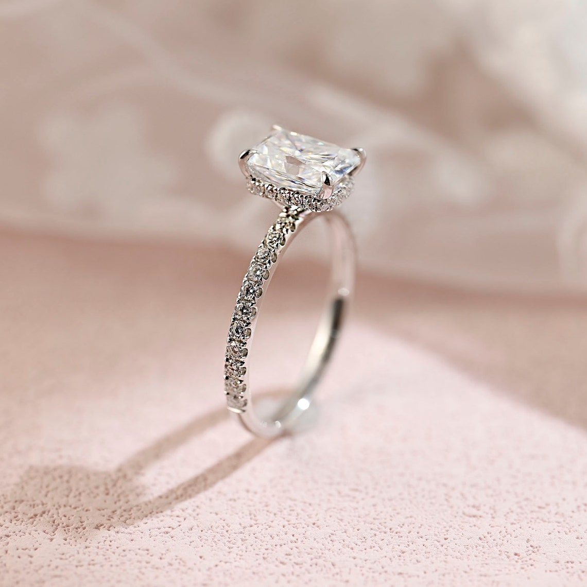 Hidden Halo & Pave Engagement Ring Featuring 1.5 CT Radiant Moissanite 4