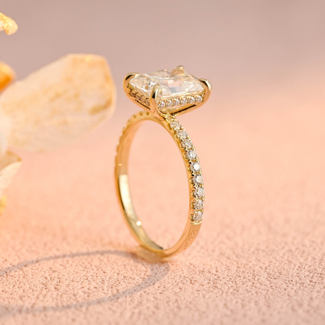 Hidden & Pave Halo Engagement Ring Featuring 2.0 CT Radiant Moissanite 2