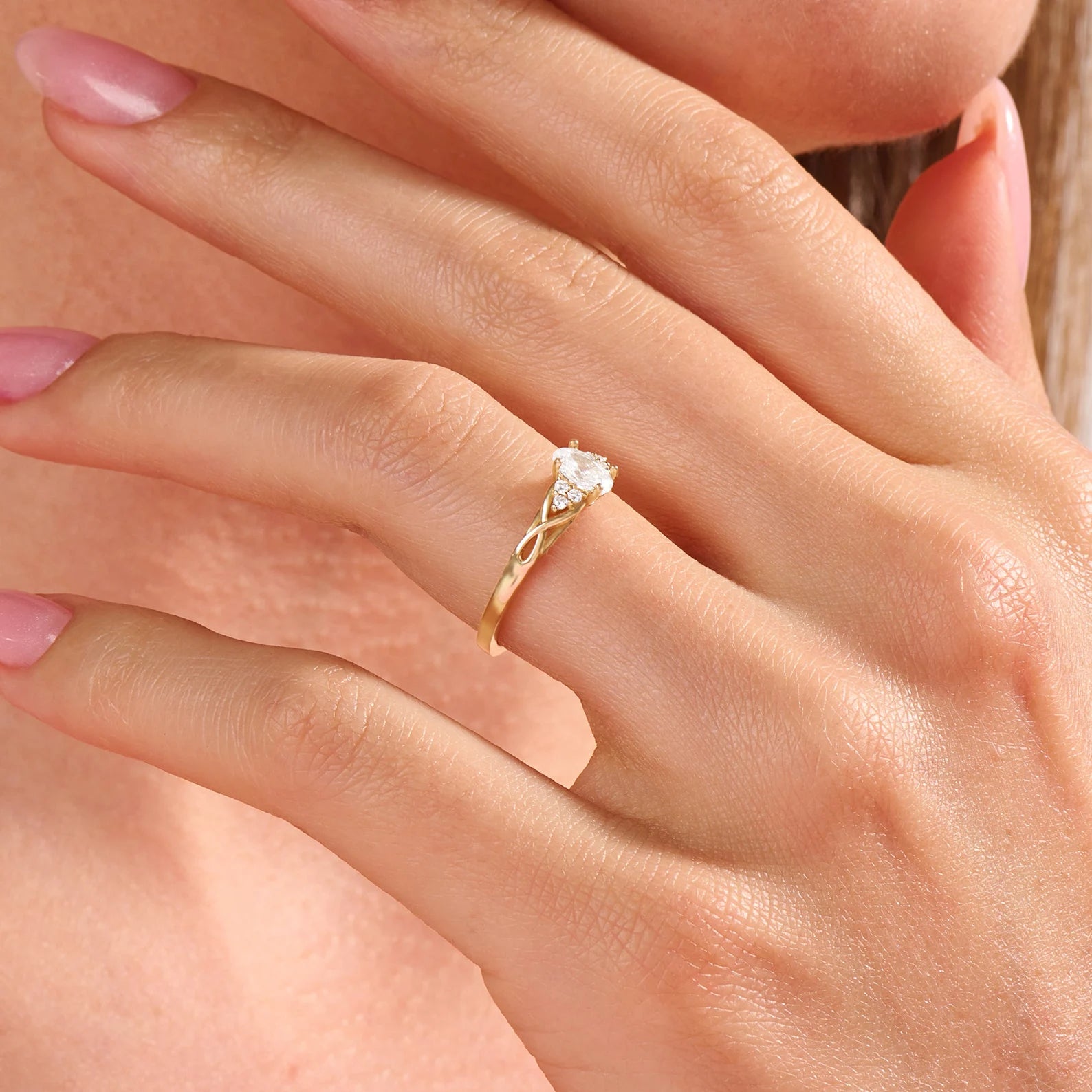 Cluster Engagement Ring Featuring 0.42 CT Oval Moissanite 4