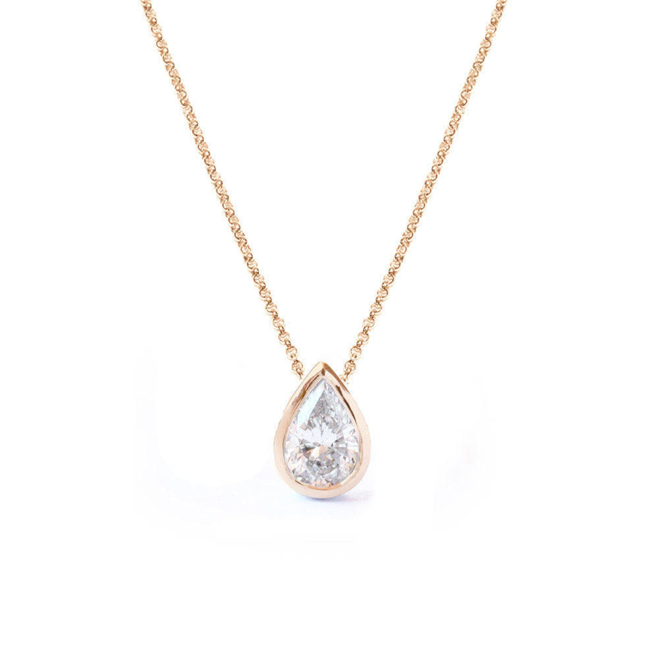 0.30 Carats Pear Shape Moissanite Bezel Setting Necklace 3