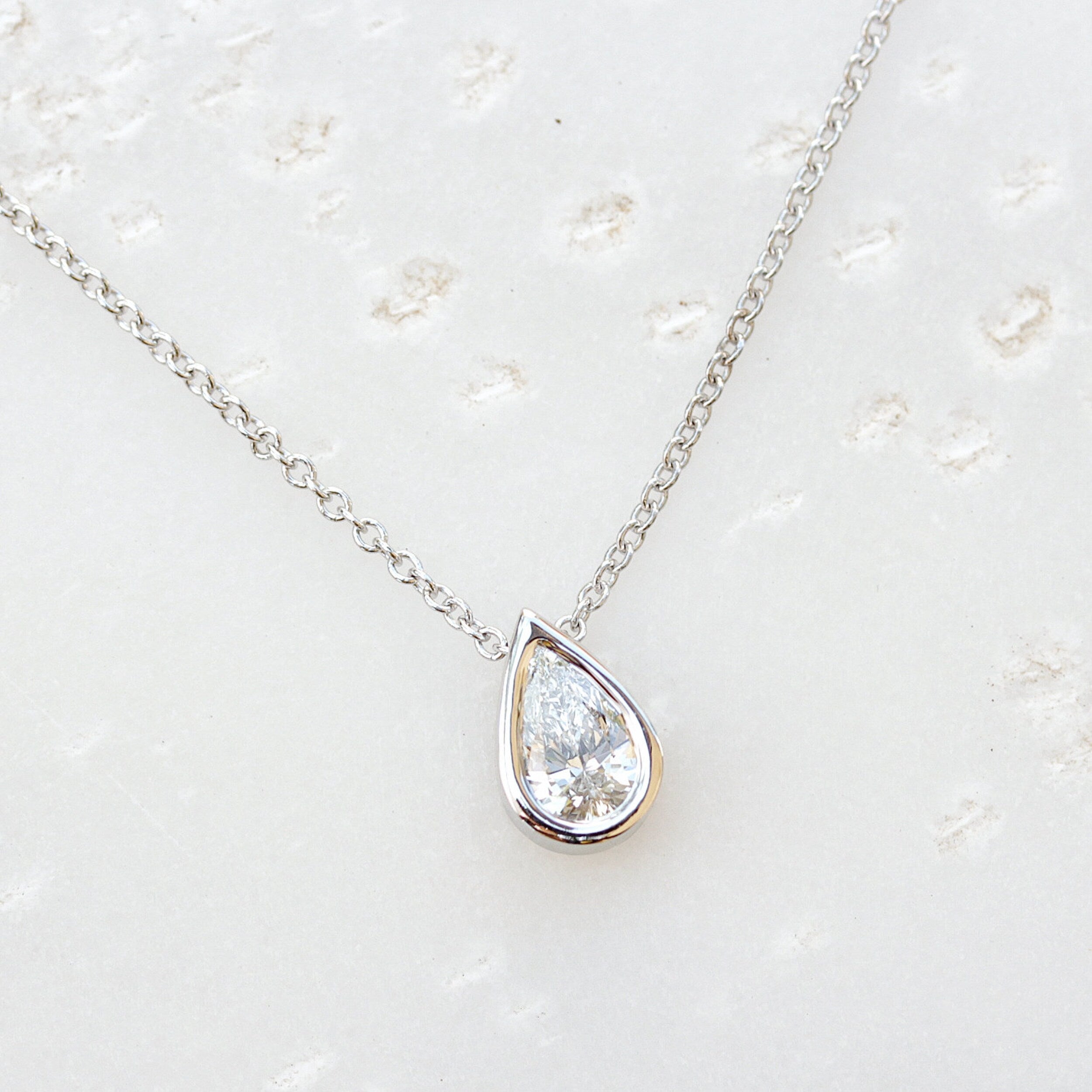 0.30 Carats Pear Shape Moissanite Bezel Setting Necklace 2