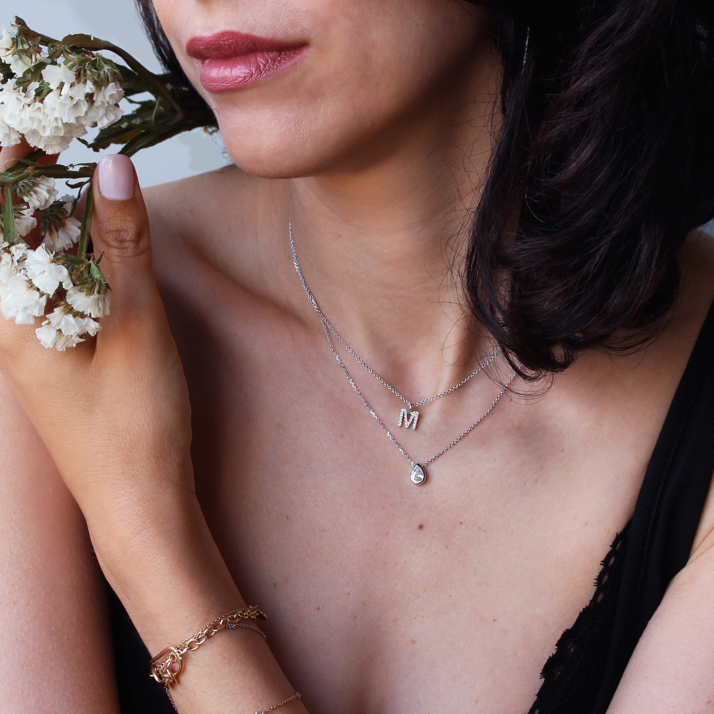 0.30 Carats Pear Shape Moissanite Bezel Setting Necklace 1