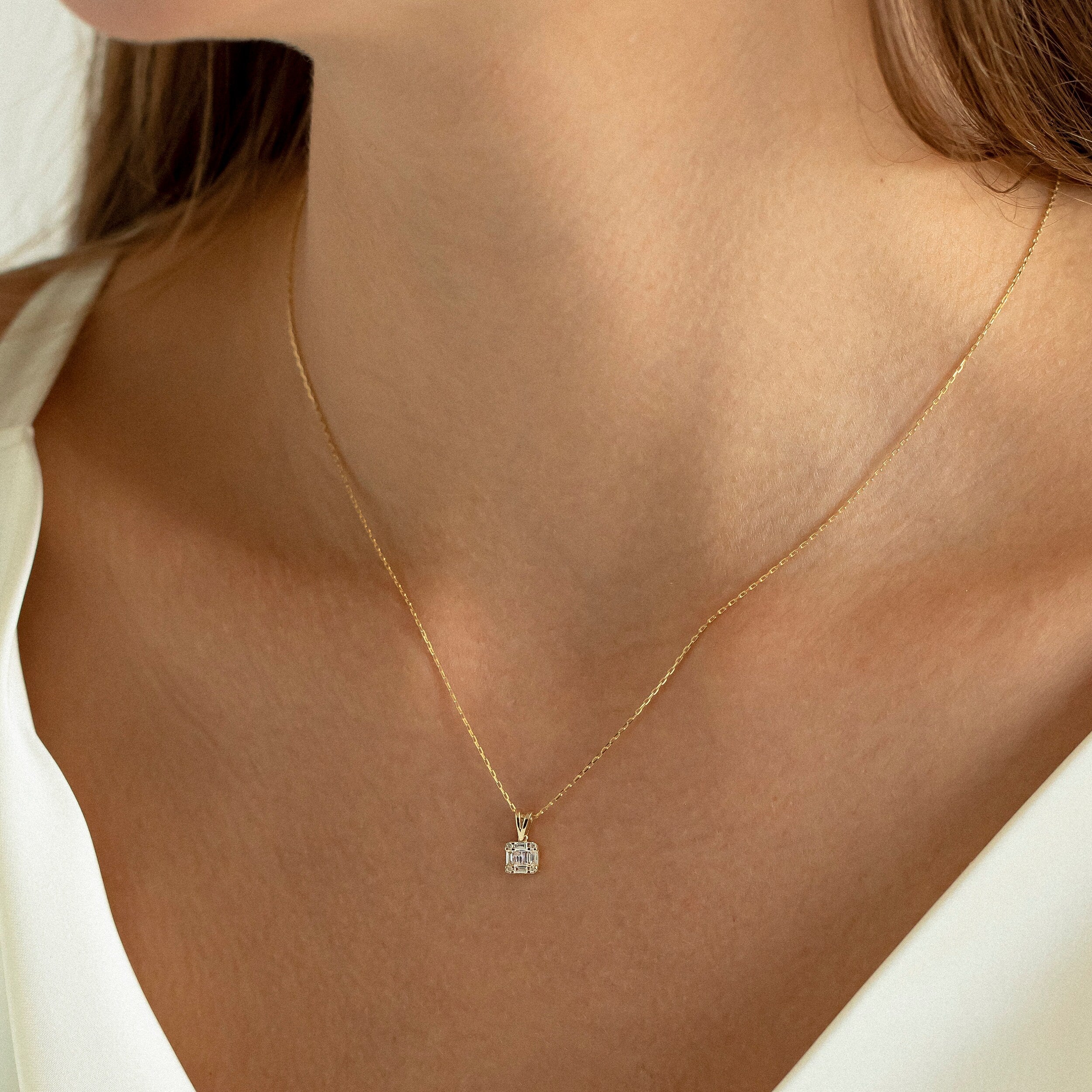 0.18 Carats Baguette & Round Cut Moissanite Square Necklace 2