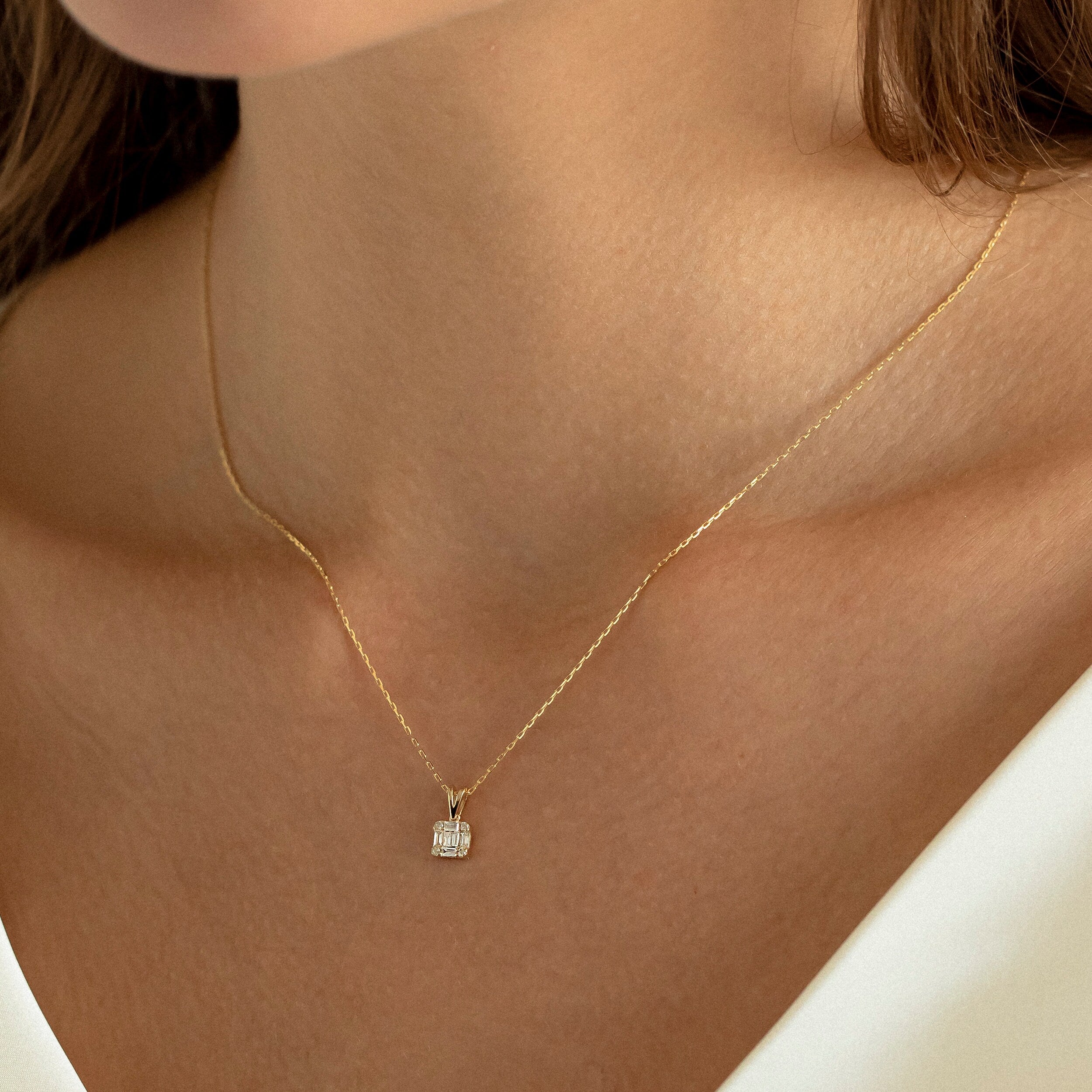 0.18 Carats Baguette & Round Cut Moissanite Square Necklace 5