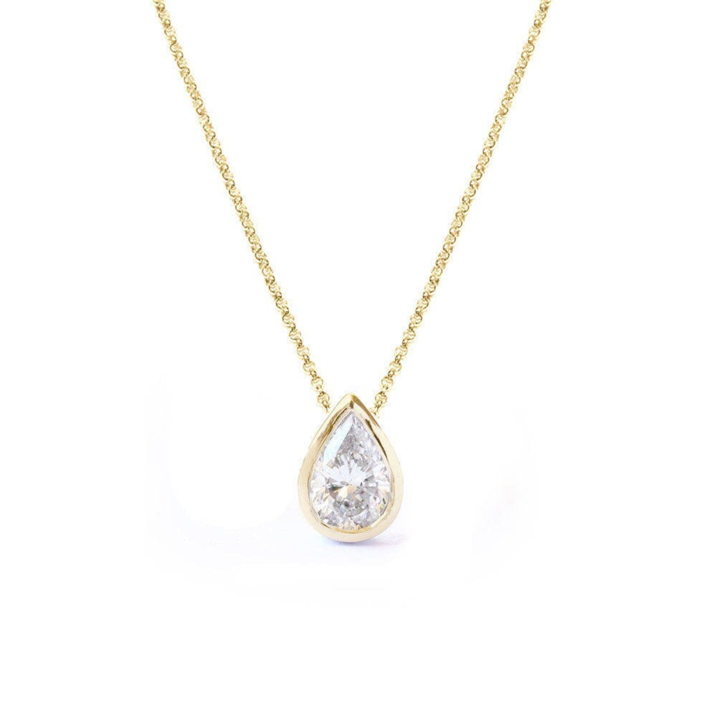 0.30 Carats Pear Shape Moissanite Bezel Setting Necklace 4