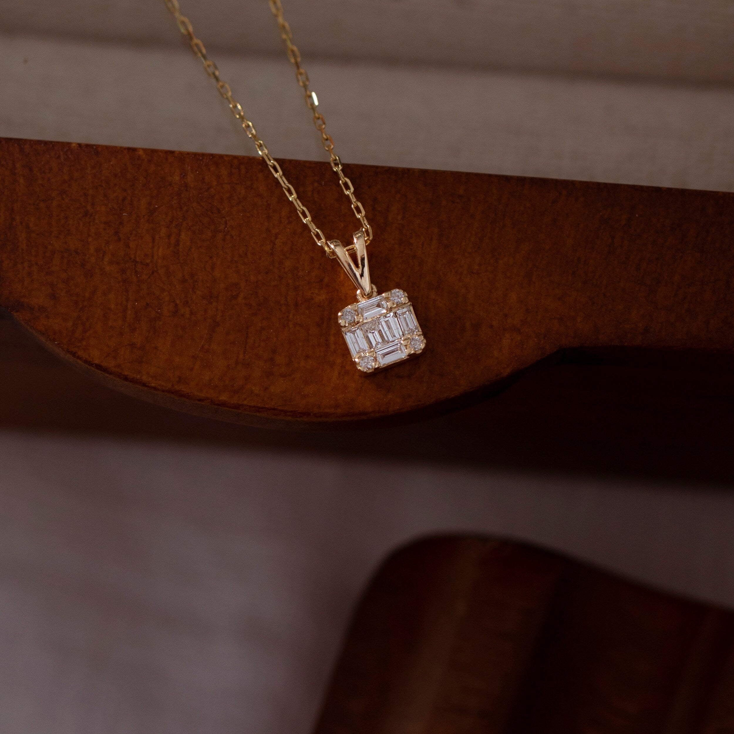 0.18 Carats Baguette & Round Cut Moissanite Square Necklace 1