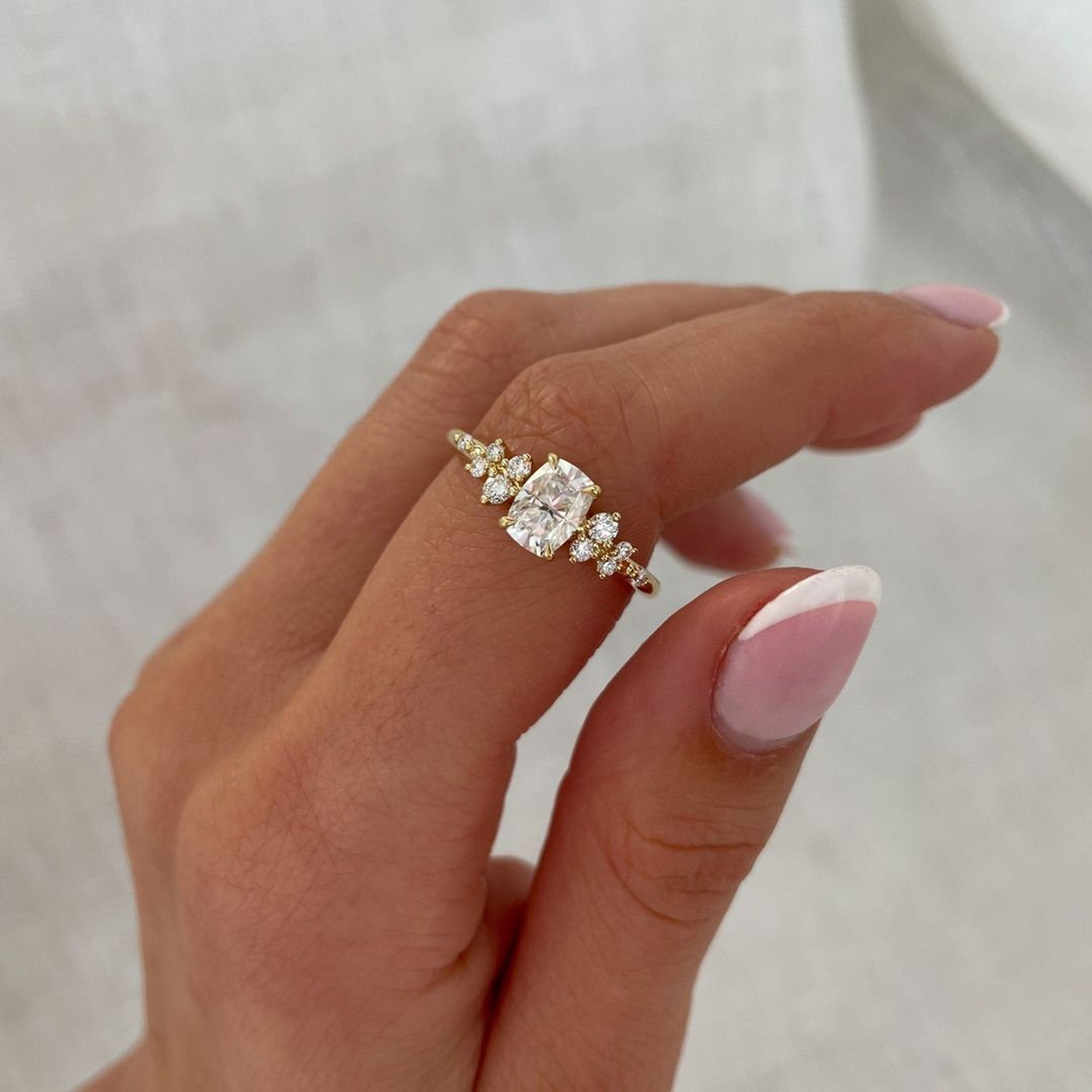 Cluster Style Engagement Ring Featuring 1.0 CT Cushion Moissanite 4