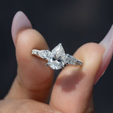 1.20 CT Pear Moissanite Three Stone & Pave Setting Engagement Ring - farrellouise