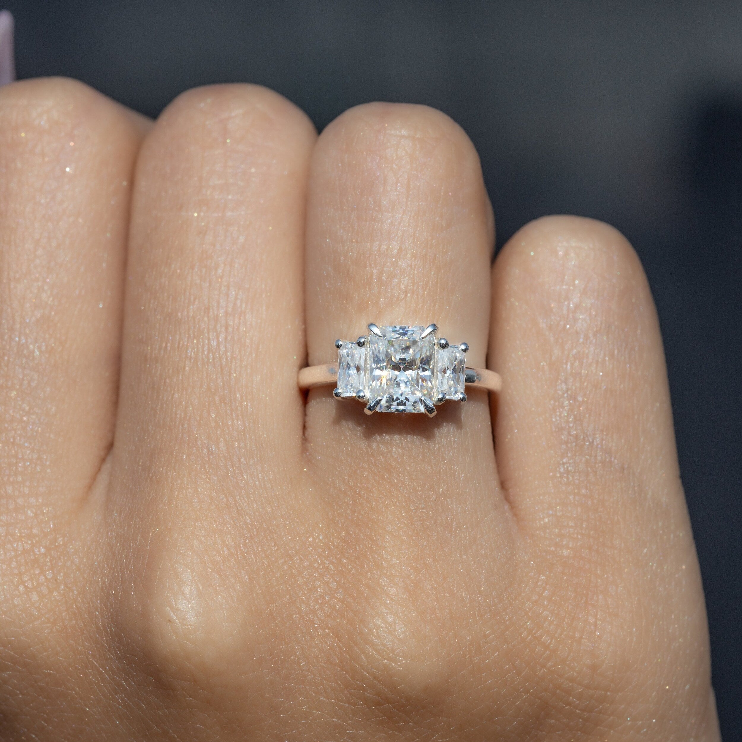 1.45 CT Radiant Moissanite Three Stone Engagement Ring - farrellouise