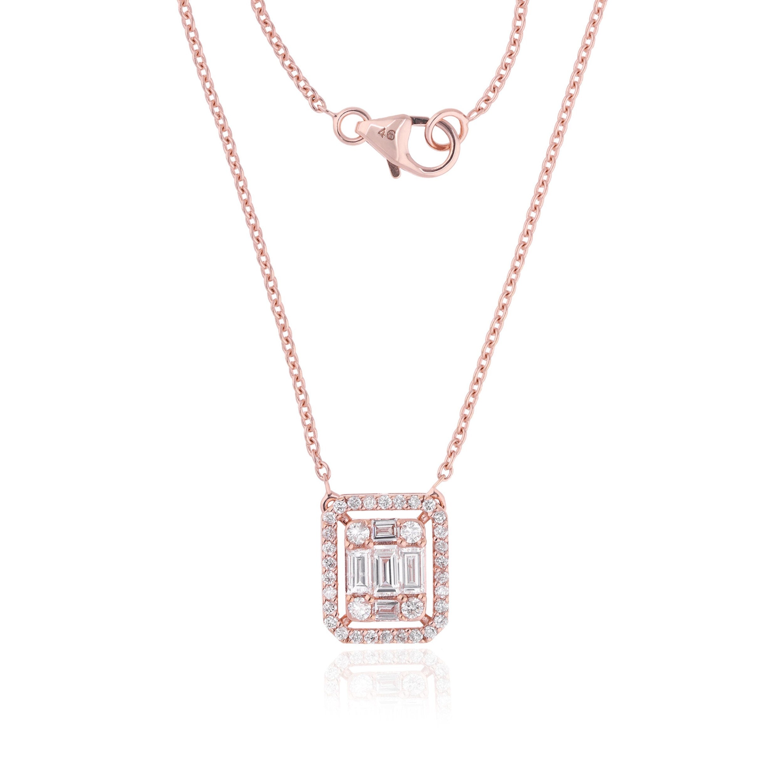 0.64 Carats Baguette & Round Cut Moissanite Halo Necklace 3