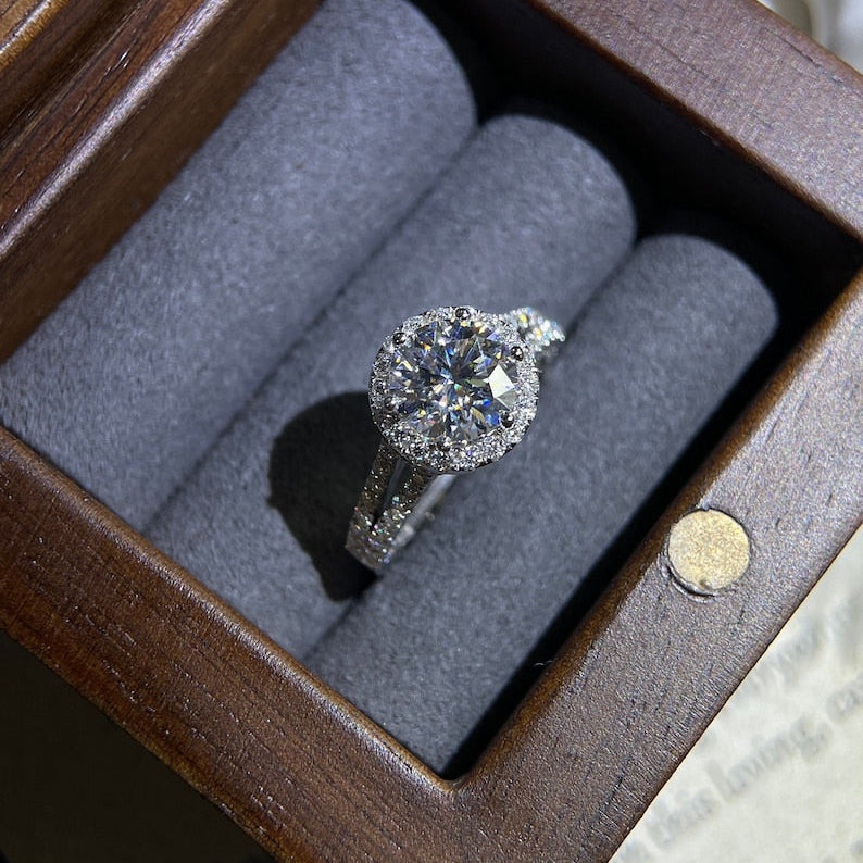 Round Halo & Pave Split Shank Lab-Grown Diamond Engagement Ring