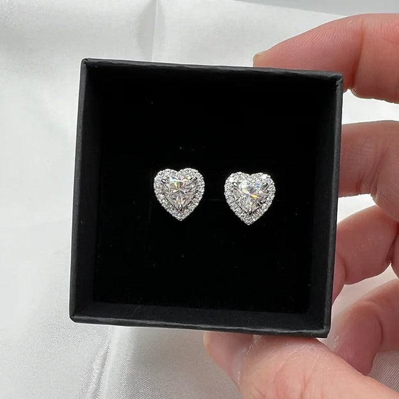 1.25 TCW Heart Cut Moissanite Halo Stud Earrings 3
