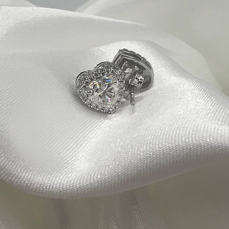 1.25 TCW Heart Cut Moissanite Halo Stud Earrings 1
