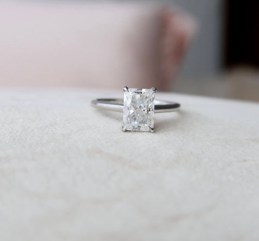 2.0 CT Radiant Cut Hidden Halo Style Moissanite Engagement Ring 1