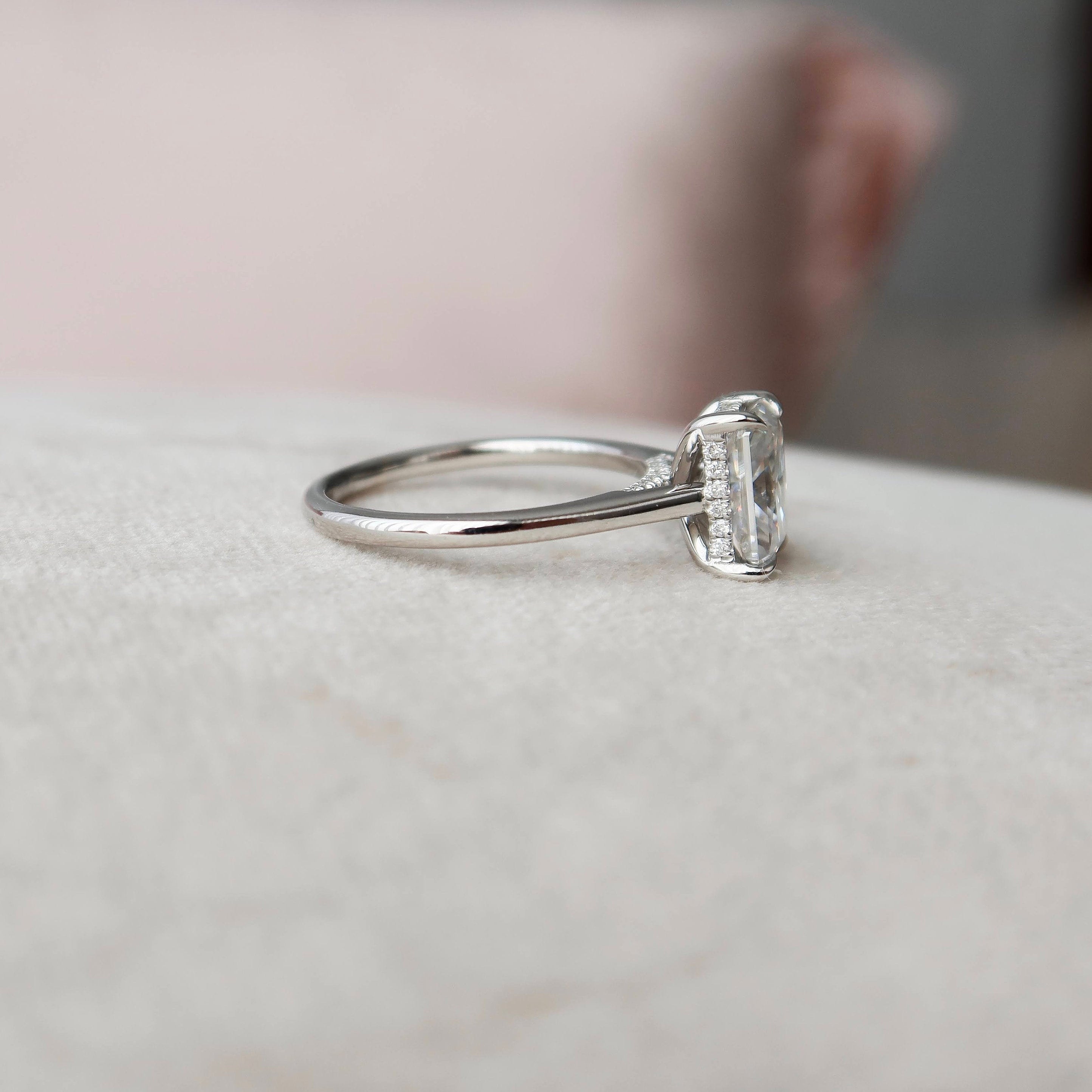 2.0 CT Radiant Cut Hidden Halo Style Moissanite Engagement Ring 4