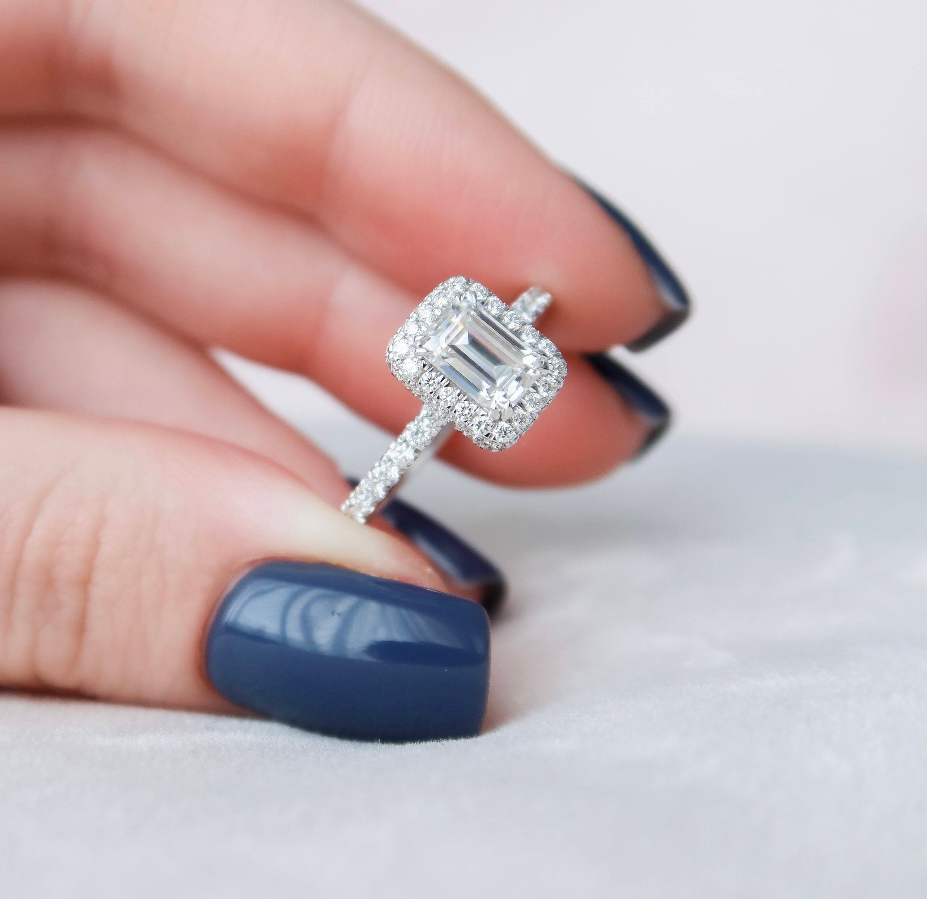 Emerald Halo & Pave Lab Grown Diamond Engagement Ring