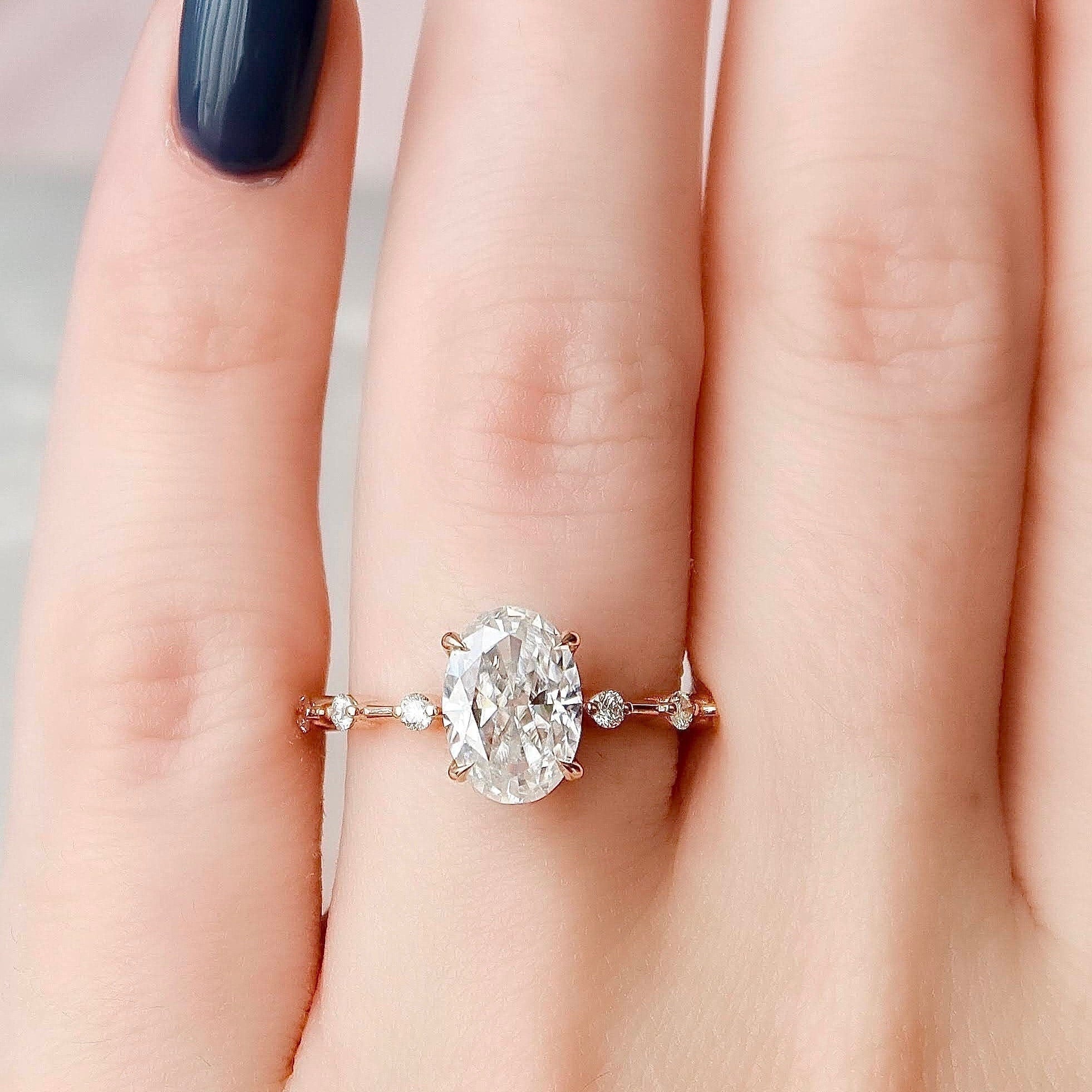 Oval Dainty Pave Lab Grown Diamond Engagement Ring