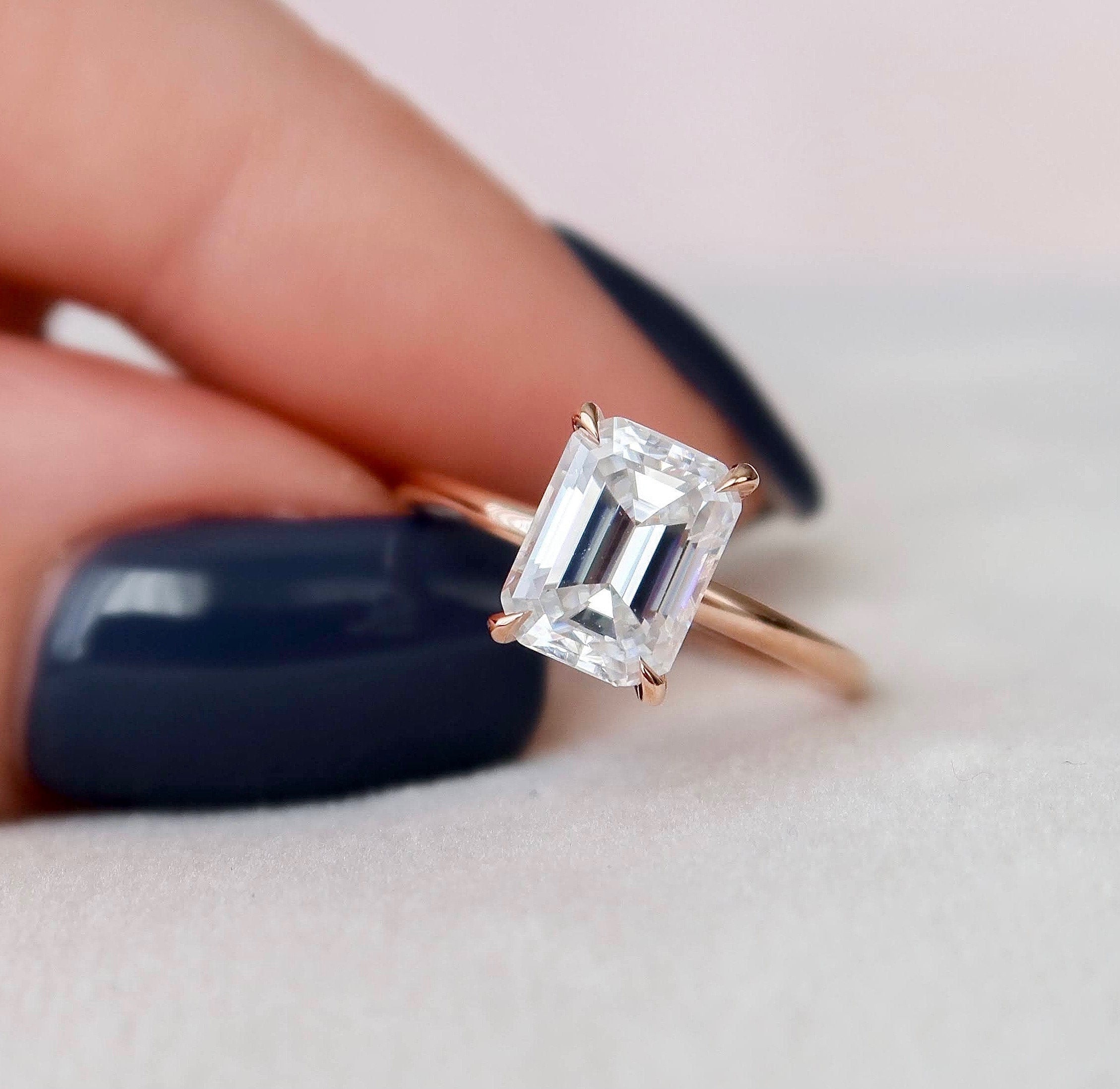 2.0 CT Emerald Hidden Halo Moissanite Engagement Ring 1