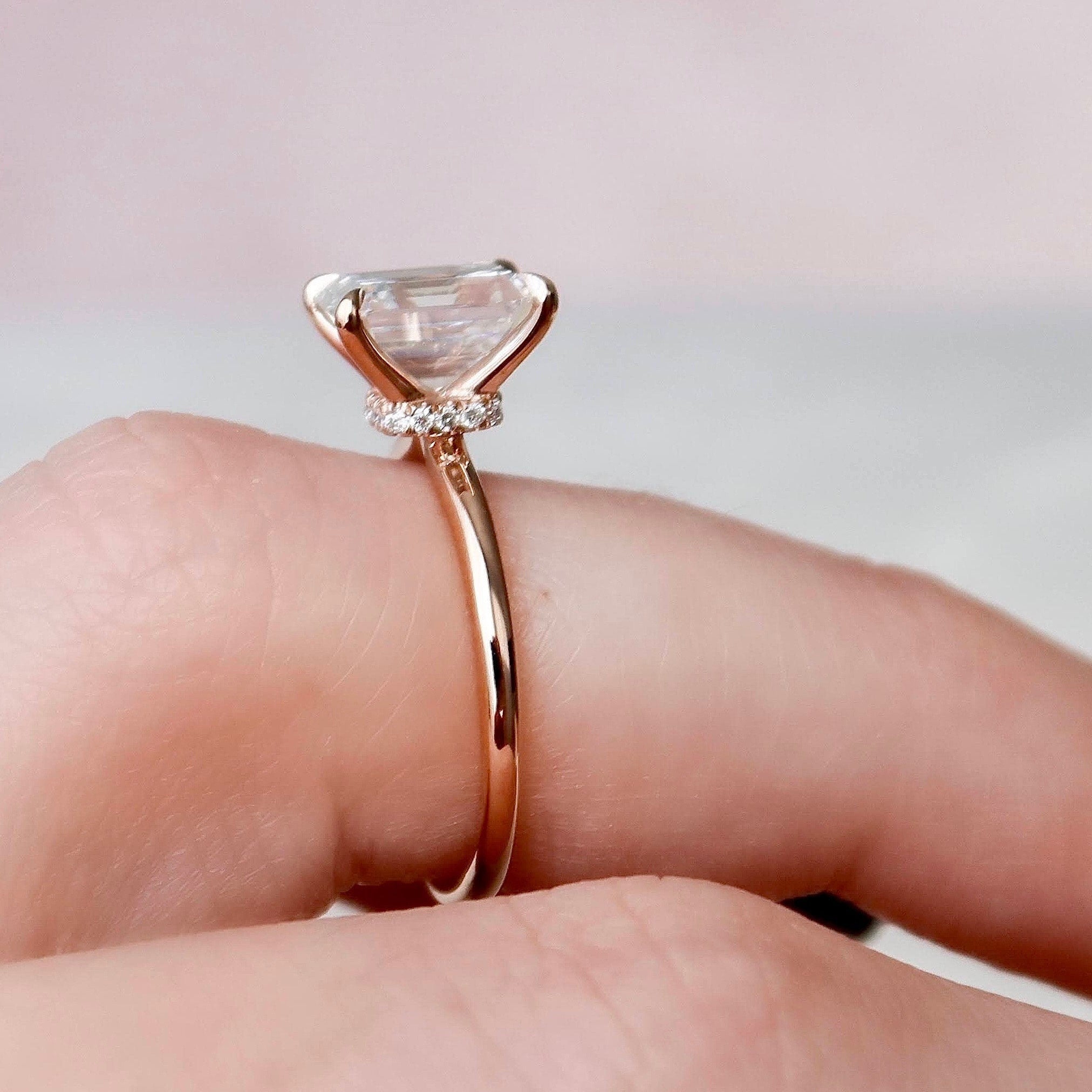 2.0 CT Emerald Hidden Halo Moissanite Engagement Ring 2