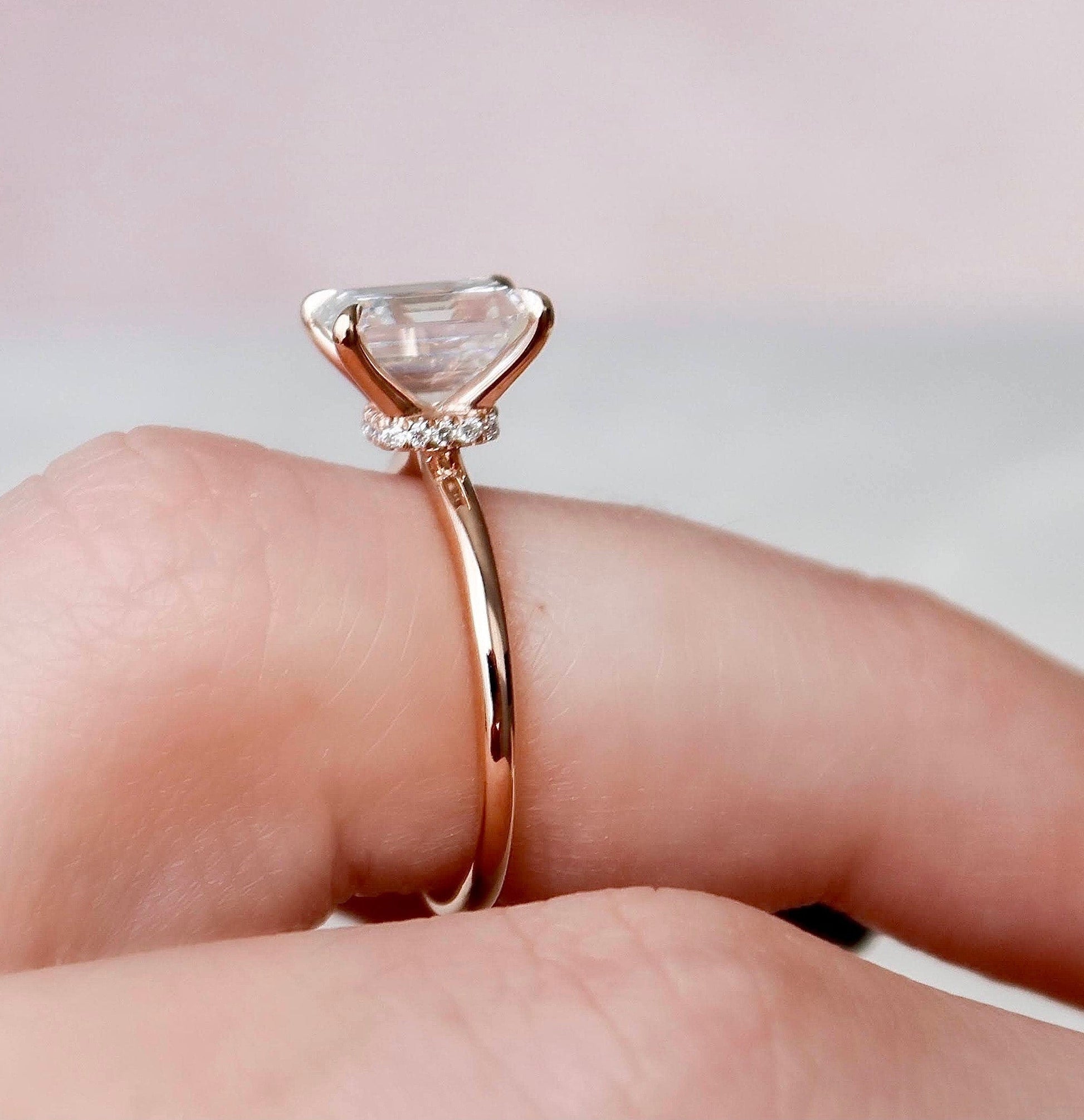 2.0 CT Emerald Hidden Halo Moissanite Engagement Ring 2