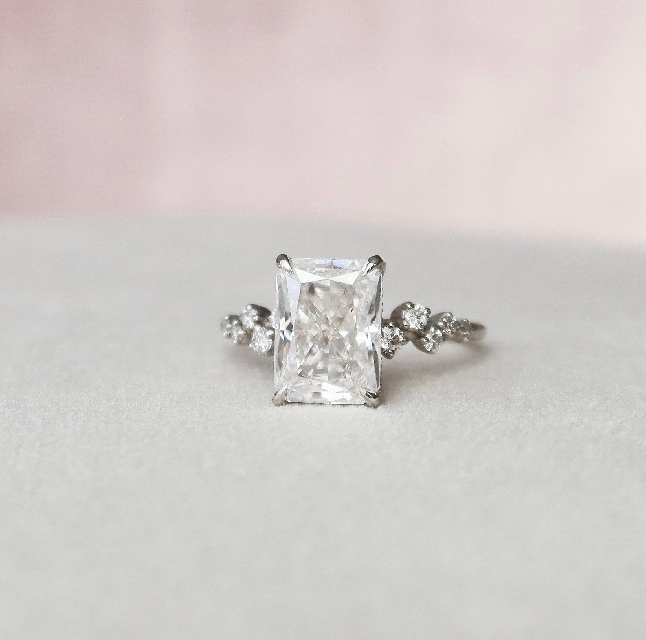 3.5 CT Radiant Cut Hidden Halo Pave Style Moissanite Engagement Ring 1