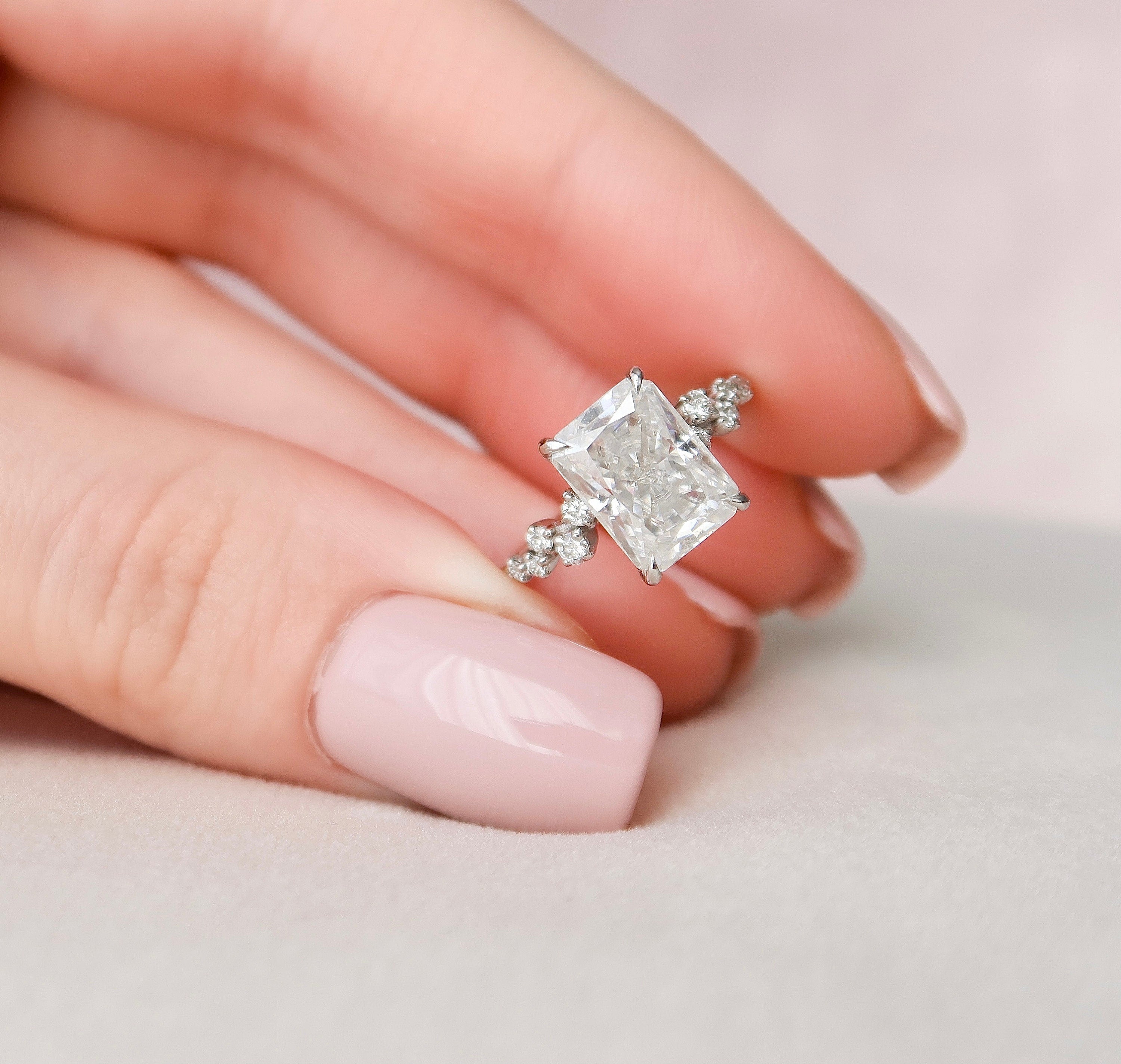 Radiant Cluster Lab Grown Diamond Engagement Ring