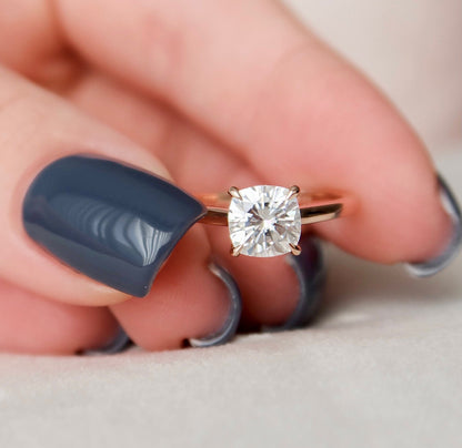 2.0 CT Cushion Cut Hidden Halo Moissanite Engagement Ring 5