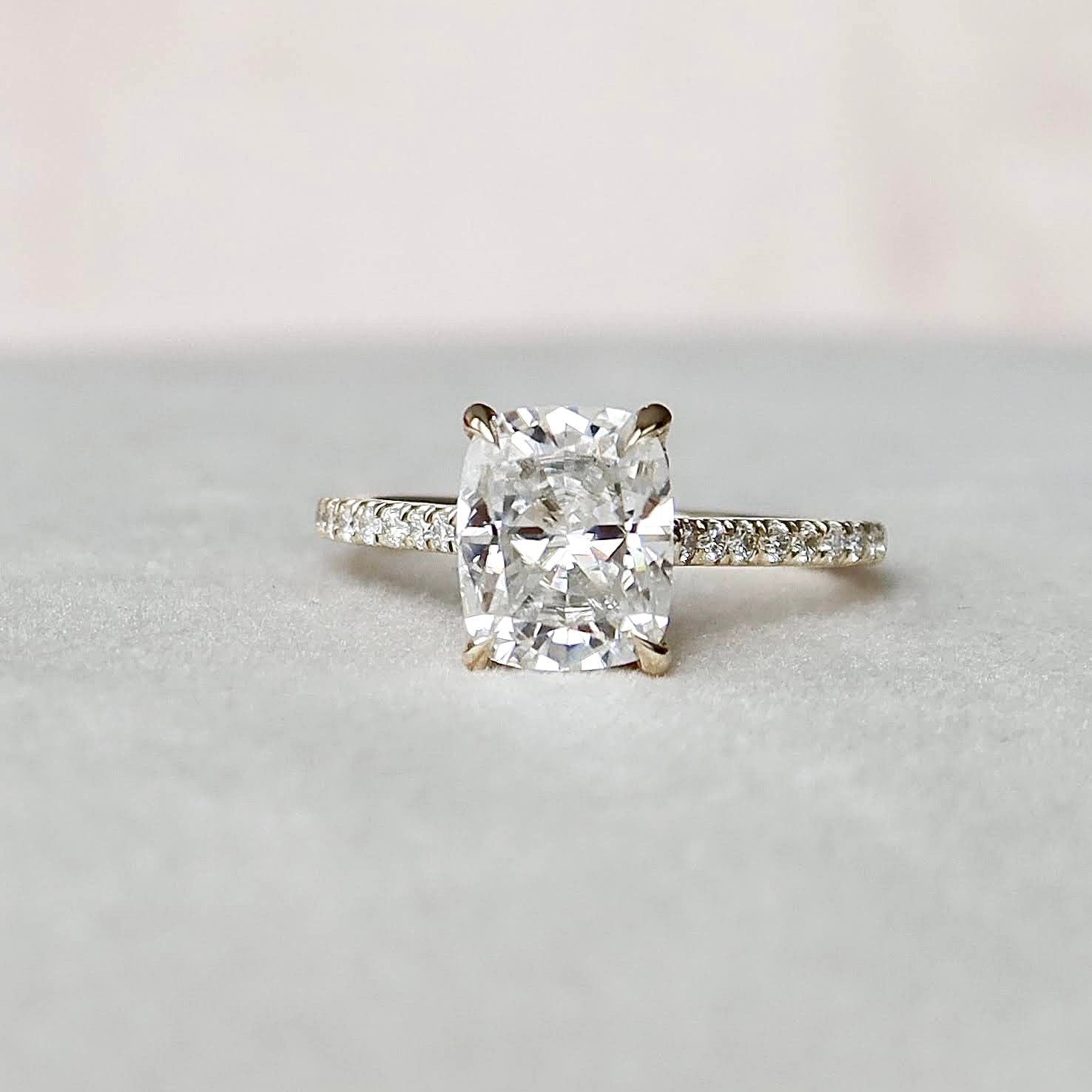 2.5 CT Cushion Hidden Halo & Pave Setting Moissanite Engagement Ring 2