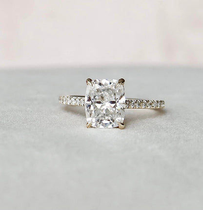 2.5 CT Cushion Hidden Halo & Pave Setting Moissanite Engagement Ring 2