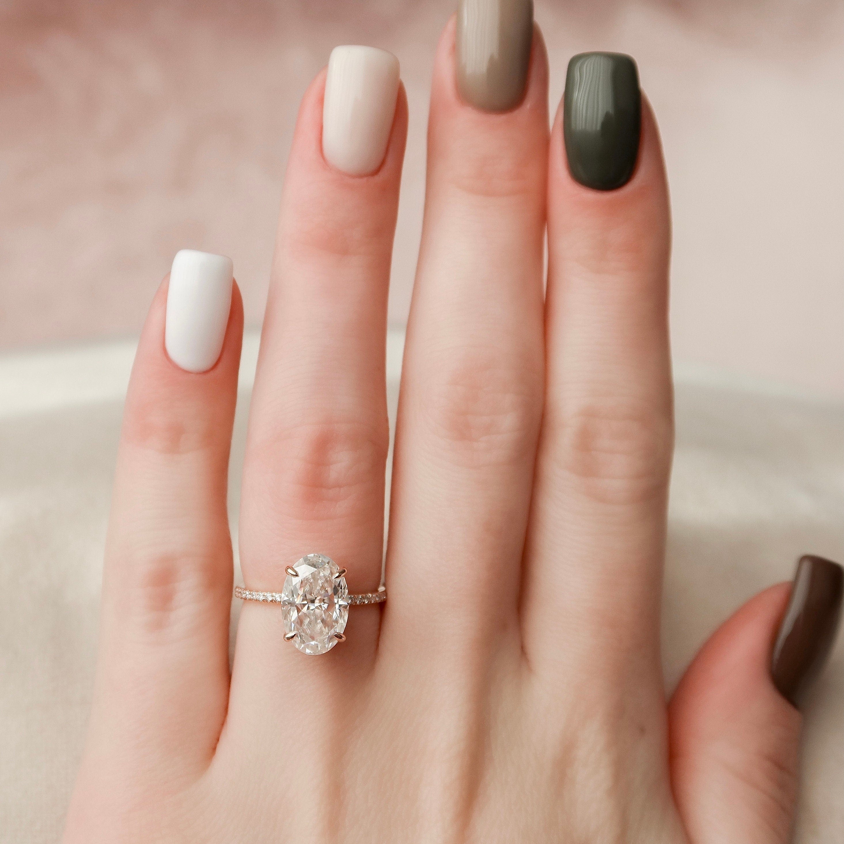 3.5 CT Oval Pave Moissanite Engagement Ring